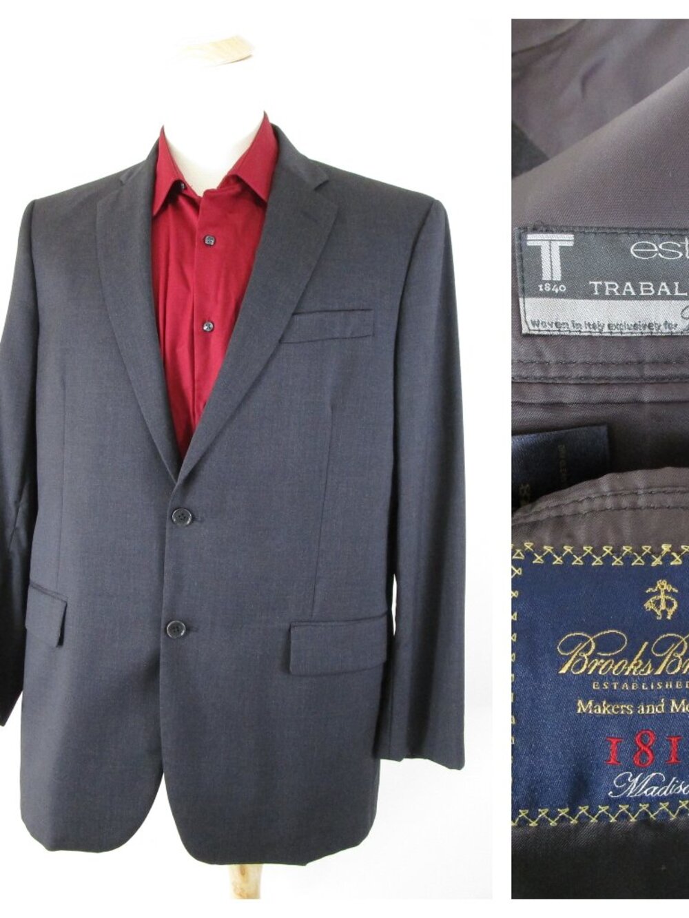 Brooks Brothers 1818 Madison Estrato Solid Gray Wool Sport Coat Suit Jacket 44L